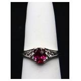 Sterling oval cut pink sapphire ring, lab created