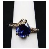 Sterling pear cut sapphire ring, lab created