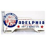 Vntg metal Adelphia Sporting Club tag topper