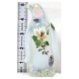 Fenton 5in iridescent penguin w/ flowers
