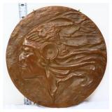 Vntg cast iron 9in Native American plaque