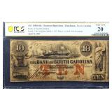 Graded 1850s/60s Bank Of SC Charleston $10 note