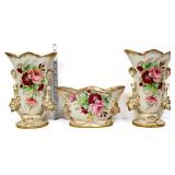 Vntg 3 pc French Faience wedding vases w jard