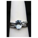Sterling oval blue topaz ring, lab created