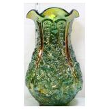 Fenton 13in green carnival poppies vase