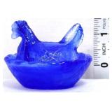 Miniature blue/white marble hen on nest