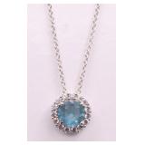 Round cut blue topaz necklace, lab created