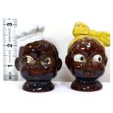 Pair vtg Americana 3in face salt/pepper shakers
