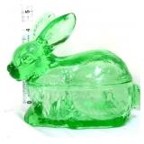 Green glass bunny candy dish