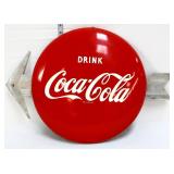 Vtg 24x16 Coca Cola arrow sign w/ 16in button