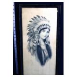 Vntg framed 11x21 native american girl portrait
