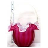 Cranberry/white cased basket with clear handle