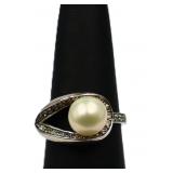 Sterling pearl dinner ring, lab created
