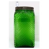 Vintage green glass canister jar
