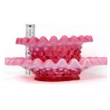 Lot of 2 Fenton cranberry opalescent hobnail piece