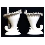 Pair Fenton silvercrest cornucopia vases
