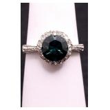 Sterling round cut emerald ring, lab created