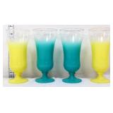 Lot of 4 vtg Blendo ice tea goblets, teal & yellow