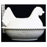 Vintage milk glass hen on nest