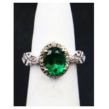 Sterling oval emerald ring, lab created