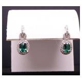 Pair oval cut emerald earrings, lab created
