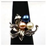 Sterling multi pearl ring, lab created