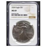 Graded MS69 2024 silver eagle coin
