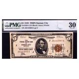 Graded 1929 Kansas City $5 note VF30