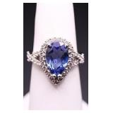Pear cut tanzanite ring, lab grown