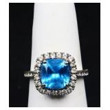 Sterling square blue topaz ring, lab created