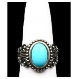 Sterling oval turquoise ring, lab created