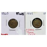 Lot of 2 1865 3 cent nickels