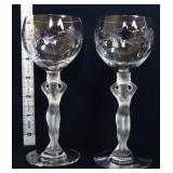 Pair French Bayel frosted nude wine glasses