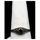 Sterling round cut onyx ring, lab created