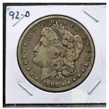 1892O Morgan silver dollar