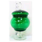 Vntg Empoli emerald green apothecary jar w/ lid