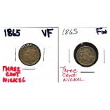 Lot of 2 1865 3 cent nickels