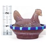 Miniature purple hen on nest w/ stripe edges