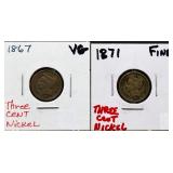 Lot of 2 1800s 3 cent nickels