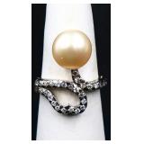 Champagne pearl ring, lab created