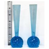 Pair MCM blue bud vases on ball base