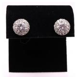 Pair round cut white sapphire earrings, lab made