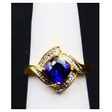Sterling square sapphire ring, lab created
