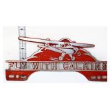 Vntg metal Fly With Cal King tag topper