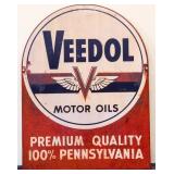 Vtg metal dbl side 26.75x34.5 Veedol tombstone adv