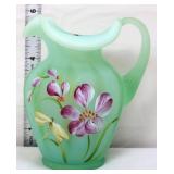 Fenton opaline green opalescent pitcher w/ flowers