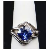 Sterling square tanzanite ring, lab created