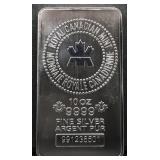 10 troy ounce Royal Canadian Mint silver bar