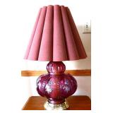 Maroon glass base lamp w/ shade