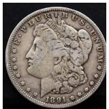 1891O Morgan silver dollar